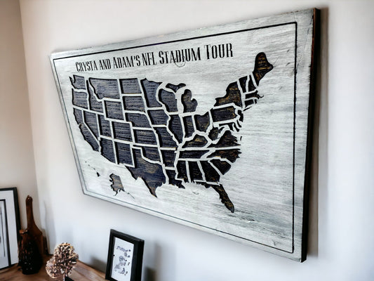 Handcrafted Wooden NFL Stadium Tracker Map - Perfect for Football Fanatics! Pin Your NFL Adventures Across the USA!