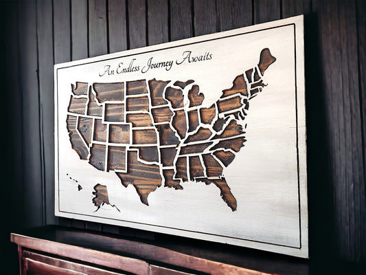Handcrafted Wanderlust: Personalized CNC Engraved Wood Travel Map with Push Pins-Customized